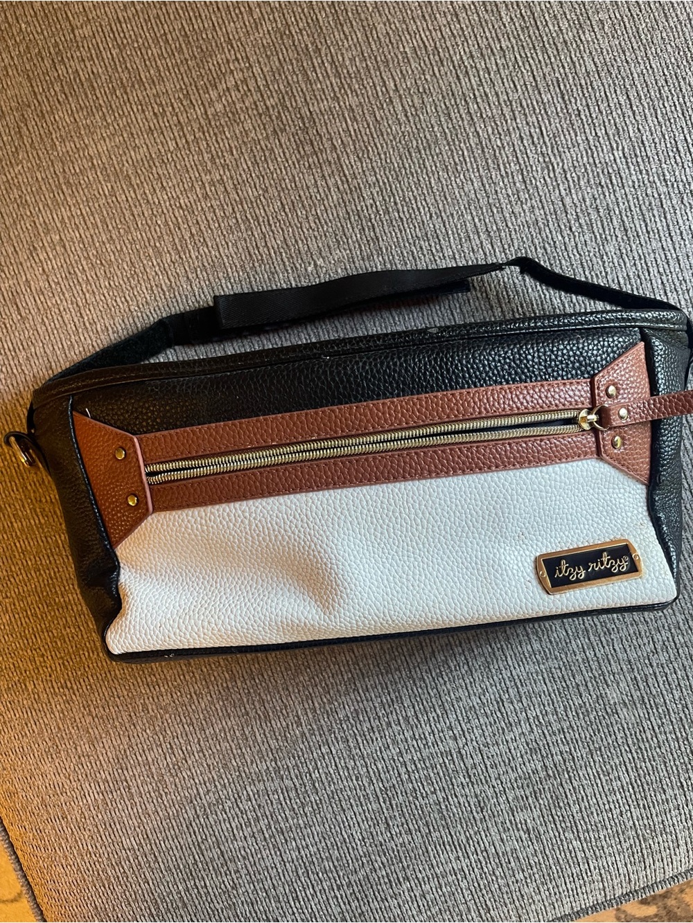 Itzy Ritzy Stroller Bag Black, White & Brown Crossbody Organizer